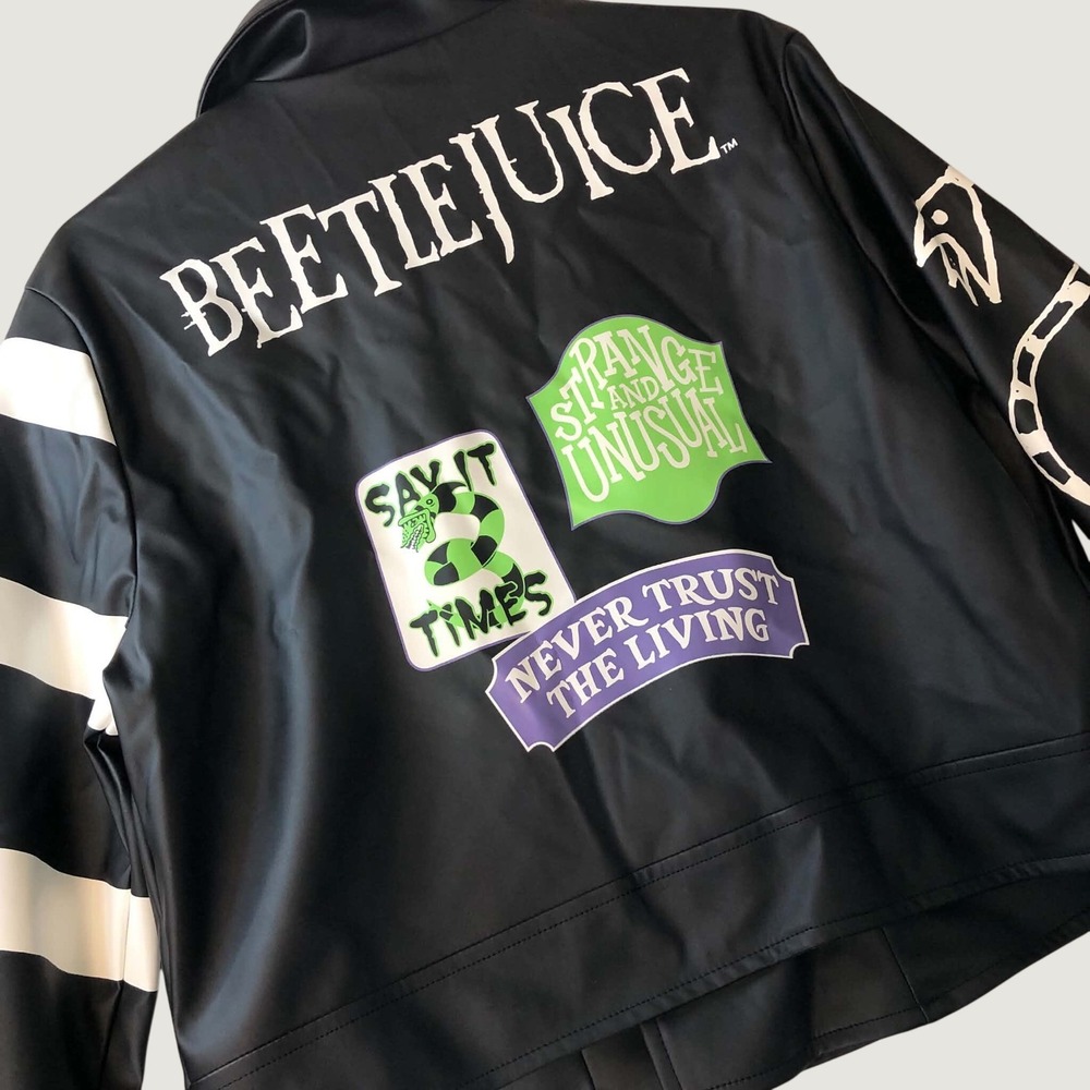 Spirit Costume Beetlejuice Moto Jacket Womens Large Boxy Faux Leather Halloween